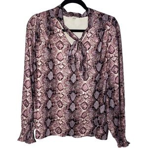 Jade Melody Tam Women's Large Snakeskin‎ Lined Long Sleeve Tie Top Blouse